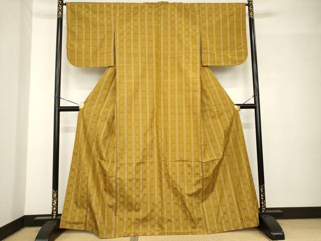 平和屋着物●花織　紬　格子　正絹　逸品　AABH5906ck