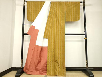 平和屋着物●花織　紬　格子　正絹　逸品　AABH5906ck
