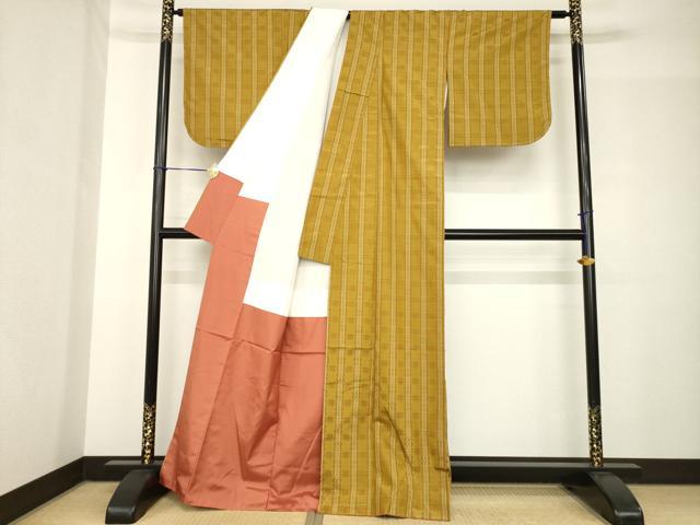 平和屋着物●花織　紬　格子　正絹　逸品　AABH5906ck