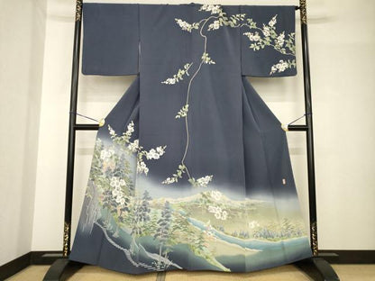 平和屋着物●本加賀友禅作家　三口章　訪問着　風景樹林文　暈し染め　ますいわ屋扱い　正絹　逸品　AABH5907ck