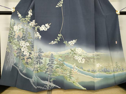 平和屋着物●本加賀友禅作家　三口章　訪問着　風景樹林文　暈し染め　ますいわ屋扱い　正絹　逸品　AABH5907ck