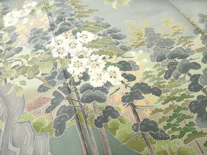平和屋着物●本加賀友禅作家　三口章　訪問着　風景樹林文　暈し染め　ますいわ屋扱い　正絹　逸品　AABH5907ck