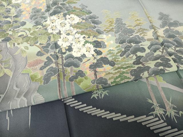 平和屋着物●本加賀友禅作家　三口章　訪問着　風景樹林文　暈し染め　ますいわ屋扱い　正絹　逸品　AABH5907ck