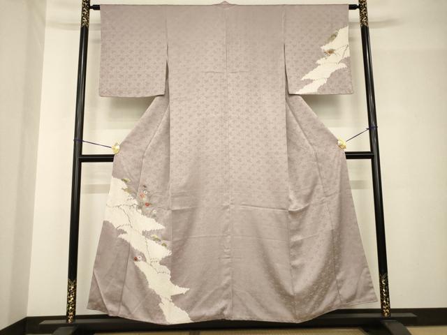 平和屋着物●訪問着　絞り　刺繍　流水草花文　金糸　正絹　逸品　AABH5912ck
