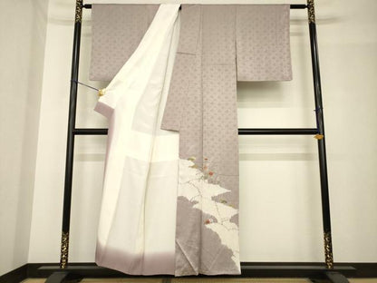 平和屋着物●訪問着　絞り　刺繍　流水草花文　金糸　正絹　逸品　AABH5912ck