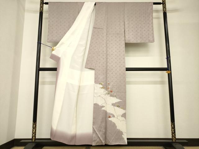 平和屋着物●訪問着　絞り　刺繍　流水草花文　金糸　正絹　逸品　AABH5912ck