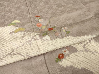 平和屋着物●訪問着　絞り　刺繍　流水草花文　金糸　正絹　逸品　AABH5912ck
