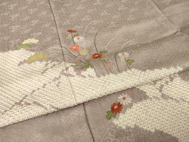 平和屋着物●訪問着　絞り　刺繍　流水草花文　金糸　正絹　逸品　AABH5912ck