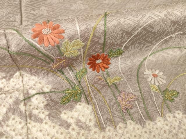 平和屋着物●訪問着　絞り　刺繍　流水草花文　金糸　正絹　逸品　AABH5912ck