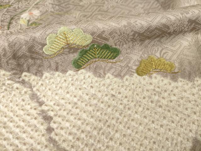 平和屋着物●訪問着　絞り　刺繍　流水草花文　金糸　正絹　逸品　AABH5912ck