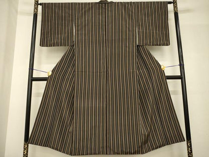 平和屋着物●お召　縞　正絹　逸品　AABH5913ck