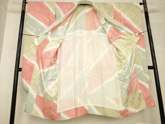 平和屋着物●振袖用長襦袢　無双仕立て　斜縞　枝梅地紋　暈し染め　正絹　逸品　AABH5914ck
