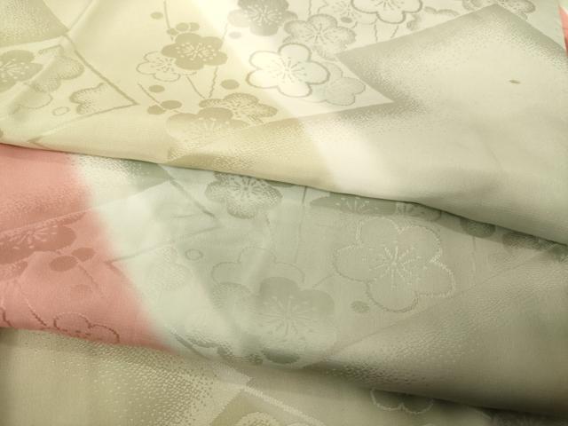 平和屋着物●振袖用長襦袢　無双仕立て　斜縞　枝梅地紋　暈し染め　正絹　逸品　AABH5914ck