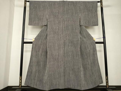 平和屋着物●上質な小紋　よろけ縞　黒地　正絹　逸品　AABH5915ck