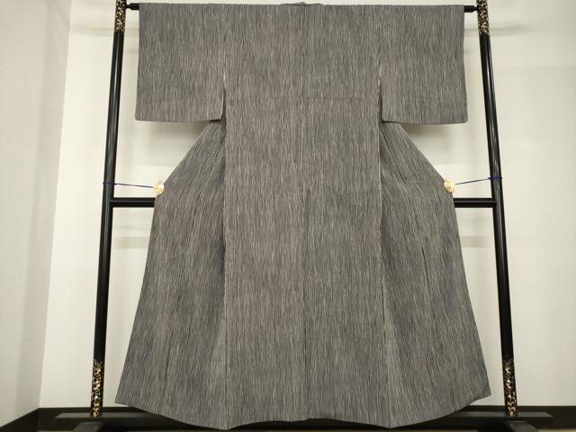 平和屋着物●上質な小紋　よろけ縞　黒地　正絹　逸品　AABH5915ck