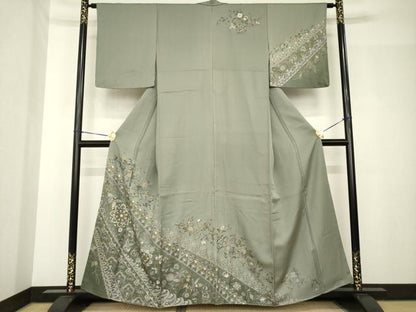 平和屋着物●訪問着　友禅　刺繍　更紗花文　金彩　正絹　逸品　AABH5917ck