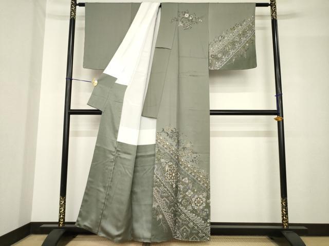 平和屋着物●訪問着　友禅　刺繍　更紗花文　金彩　正絹　逸品　AABH5917ck