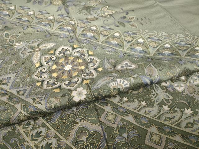 平和屋着物●訪問着　友禅　刺繍　更紗花文　金彩　正絹　逸品　AABH5917ck