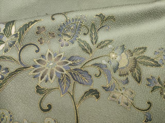 平和屋着物●訪問着　友禅　刺繍　更紗花文　金彩　正絹　逸品　AABH5917ck