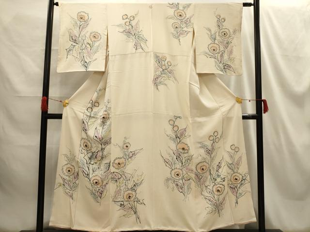 平和屋着物■訪問着 手描き 草花文 正絹 逸品 AABH5926sx