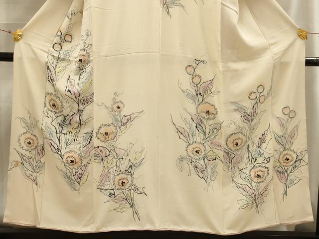 平和屋着物■訪問着 手描き 草花文 正絹 逸品 AABH5926sx