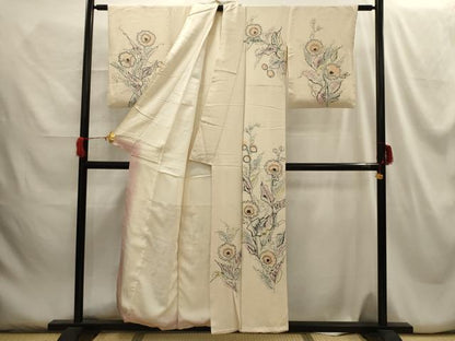 平和屋着物■訪問着 手描き 草花文 正絹 逸品 AABH5926sx