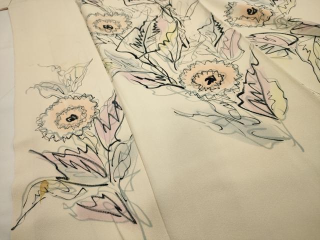 平和屋着物■訪問着 手描き 草花文 正絹 逸品 AABH5926sx