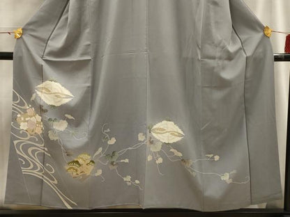 平和屋着物■色留訪問着 双鶴梅松文 正絹 逸品 AABH5930sx