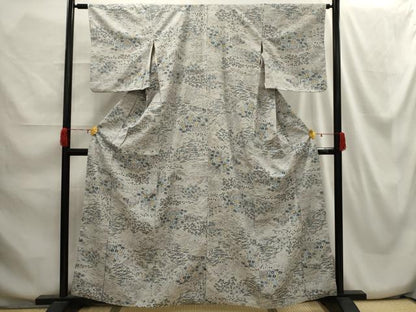 平和屋着物■上質な小紋　紬地　松竹梅風景文　反端付き　正絹　逸品　AABH5947sx