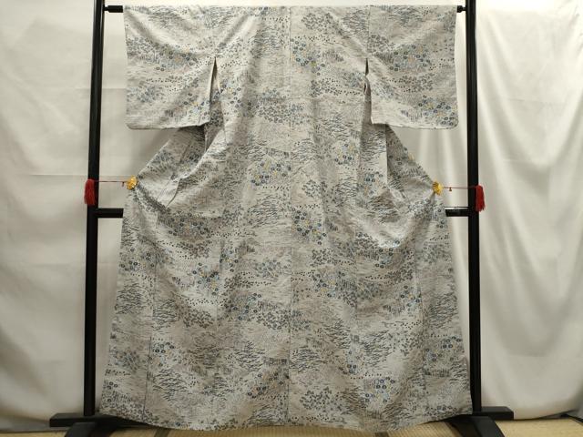 平和屋着物■上質な小紋　紬地　松竹梅風景文　反端付き　正絹　逸品　AABH5947sx