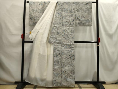 平和屋着物■上質な小紋　紬地　松竹梅風景文　反端付き　正絹　逸品　AABH5947sx