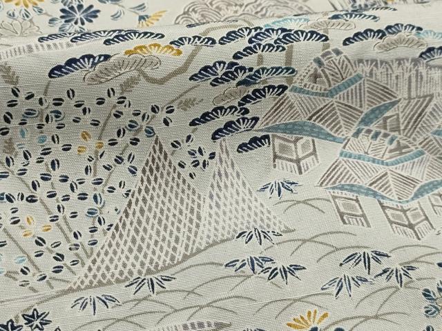 平和屋着物■上質な小紋　紬地　松竹梅風景文　反端付き　正絹　逸品　AABH5947sx