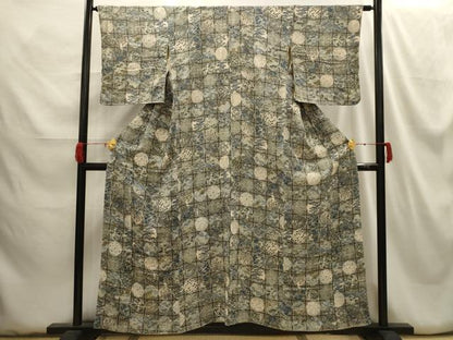 平和屋着物■上質な小紋 松竹梅花丸文 金彩 鬼しぼ縮緬 正絹 逸品 AABH5974sx
