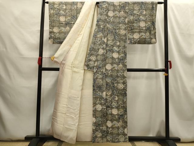 平和屋着物■上質な小紋 松竹梅花丸文 金彩 鬼しぼ縮緬 正絹 逸品 AABH5974sx