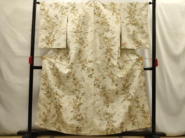 平和屋着物■上質な小紋 草花文 金糸 正絹 逸品 AABH5981sx