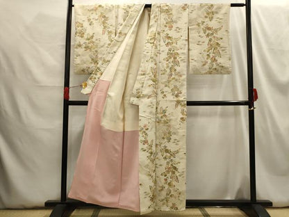 平和屋着物■上質な小紋 草花文 金糸 正絹 逸品 AABH5981sx