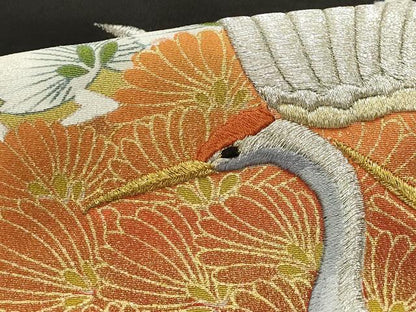 平和屋着物■豪華黒留袖　刺繍　雲取り飛鶴浜松文　金銀糸　金彩　正絹　逸品　AABH5987sx