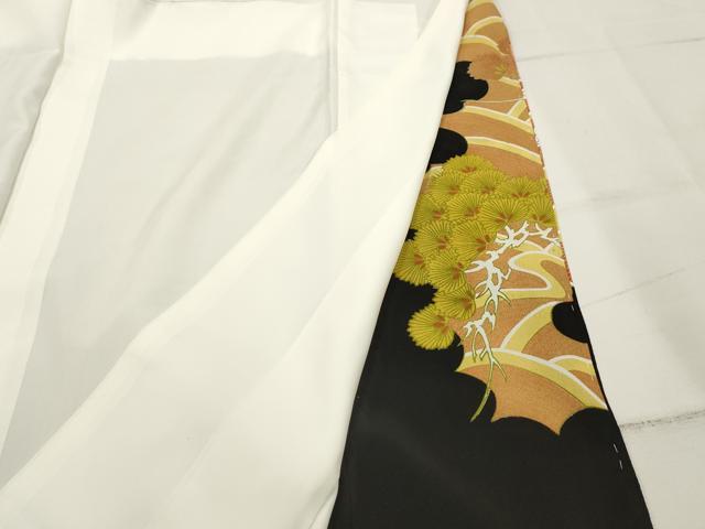 平和屋着物■豪華黒留袖　刺繍　雲取り飛鶴浜松文　金銀糸　金彩　正絹　逸品　AABH5987sx