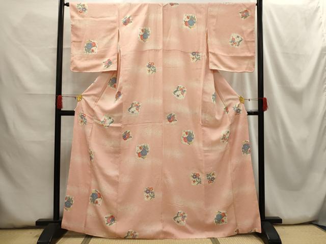 平和屋着物■上質な小紋 色紙花文 暈し染め 金彩 正絹 逸品 AABH5989sx