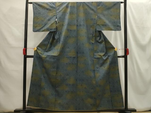 平和屋着物■上質な紬 幾何学文様 正絹 逸品 AABH5990sx