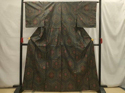 平和屋着物■本場大島紬　亀甲花文　正絹　逸品　AABH5998sx