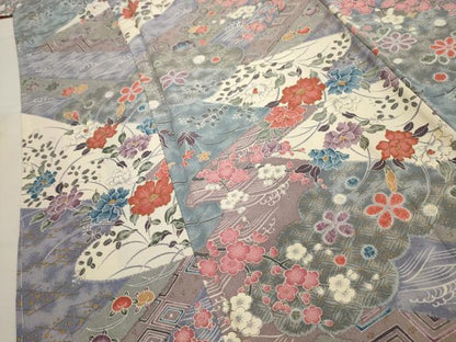 平和屋着物■上質な小紋 流水花文 金彩 正絹 逸品 AABH6034sx