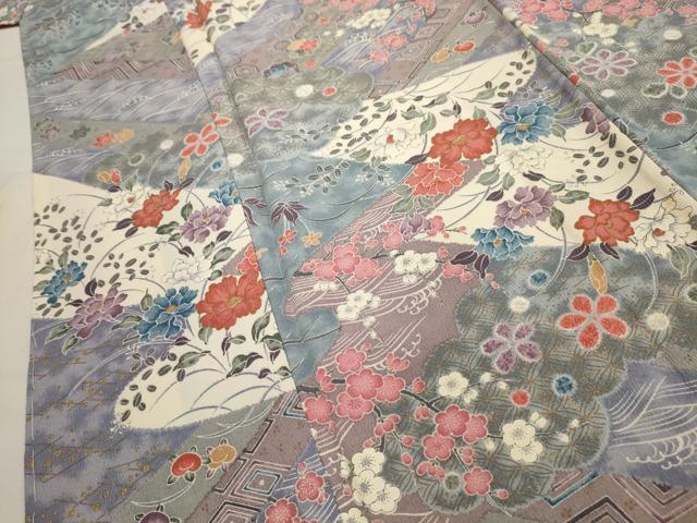平和屋着物■上質な小紋 流水花文 金彩 正絹 逸品 AABH6034sx