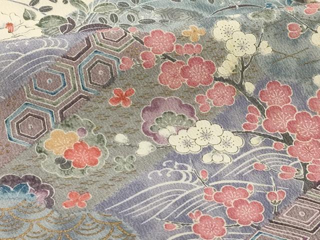 平和屋着物□上質な小紋 流水花文 金彩 正絹 逸品 AABH6034sx