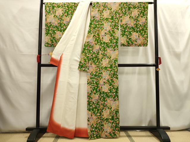 平和屋着物□上質な小紋 御所車花文 正絹 逸品 未使用 AABH6036sx