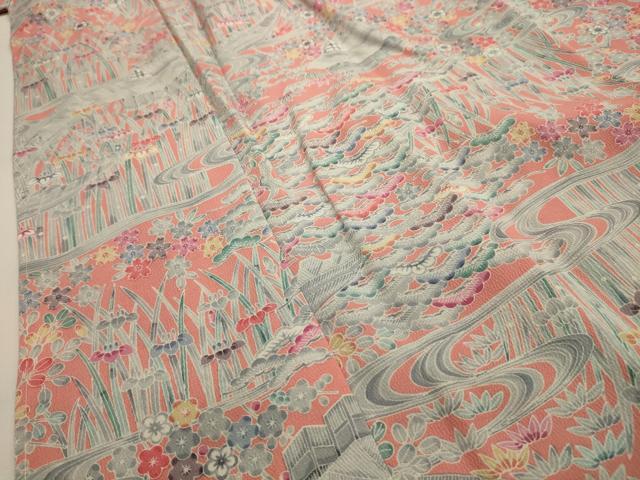 平和屋着物■上質な小紋　松竹梅風景文　正絹　逸品　AABH6037sx