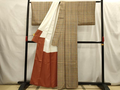 平和屋着物■上質な小紋 格子 正絹 逸品 AABH6042sx