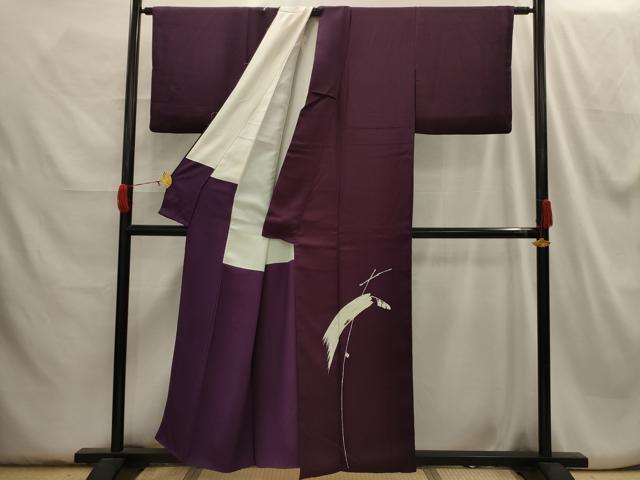 平和屋着物■訪問着　枝葉文　銀彩　正絹　逸品　AABH6047sx