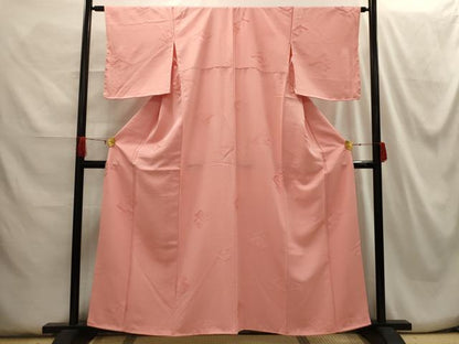 平和屋着物■上質な色無地　花菱地紋　一斤染色　正絹　逸品　AABH6049sx