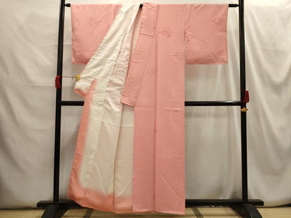 平和屋着物■上質な色無地　花菱地紋　一斤染色　正絹　逸品　AABH6049sx
